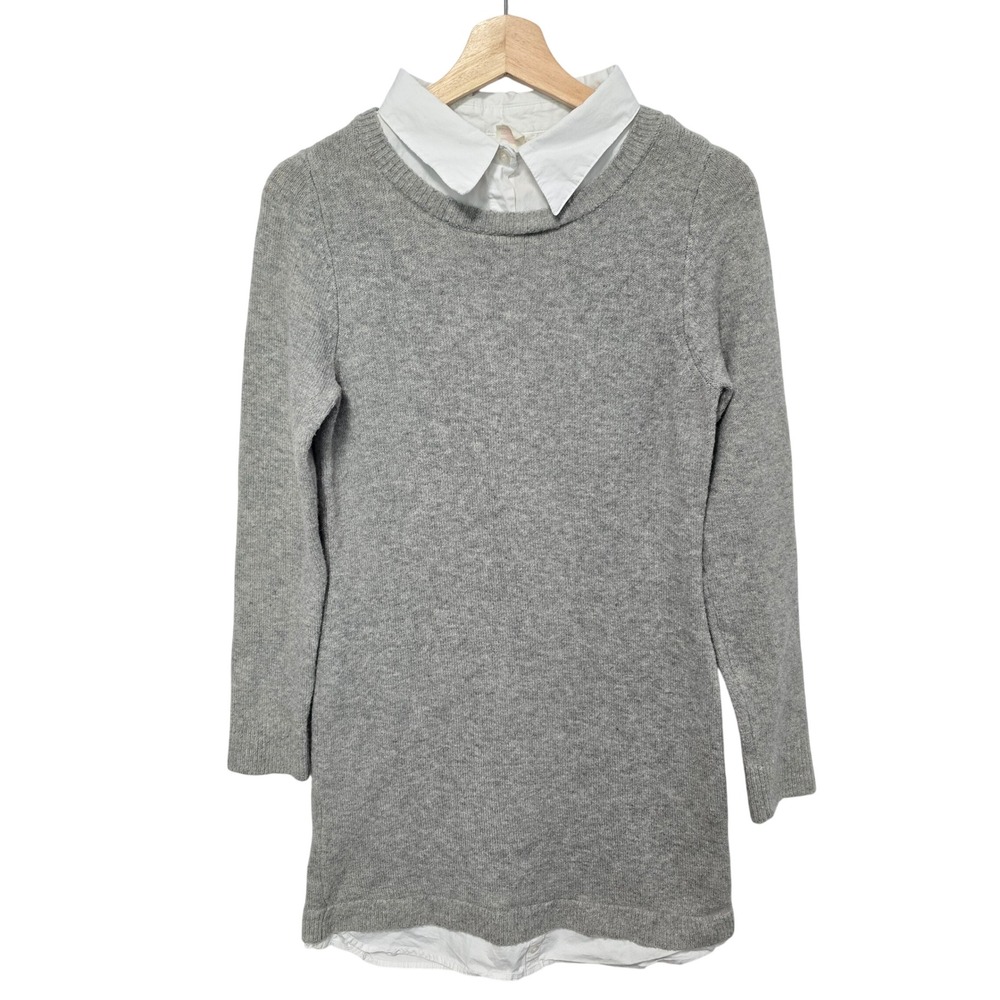 Rachel‎ Ashwell Gray Layered Look Sweater Dress White Collar Wool Blend Small